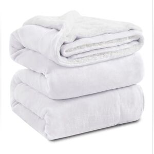 Kawahome 500GSM Sherpa Fleece Blanket – Queen Size 90”×90” Extra Warm (White)